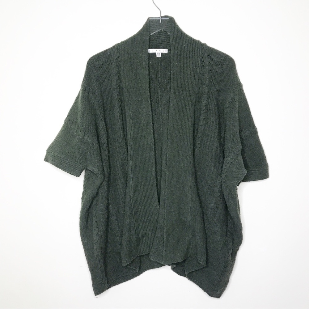 CAbi Cable Knit Olive Green Open Front Cardigan SM